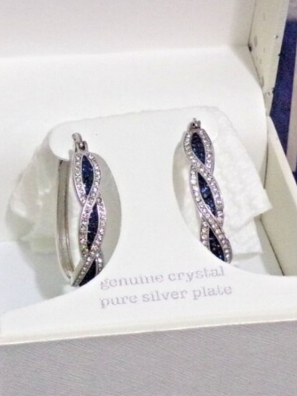 NWT Sterling Silver Blue Saphire Hoop Earrings with Sparkling Accent Stones